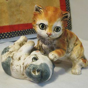 Vintage UCTCI Japan Double Cat Ceramic Porcelain Figure Figurine Kittens